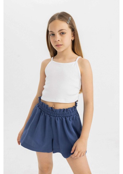 Kız Çocuk Bisiklet Yaka Basic Düz Atlet