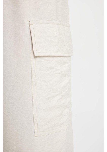 Wide Leg Dökümlü Kumaş Pantolon Beli Lastikli Bağcıklı Geniş Bol Paça Cepli Yüksek Bel Uzun Boy Paça Yırtmaçlı A9212AX24SM