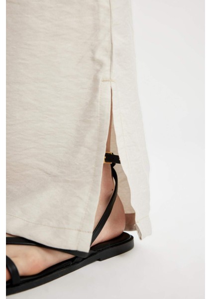 Wide Leg Dökümlü Kumaş Pantolon Beli Lastikli Bağcıklı Geniş Bol Paça Cepli Yüksek Bel Uzun Boy Paça Yırtmaçlı A9212AX24SM