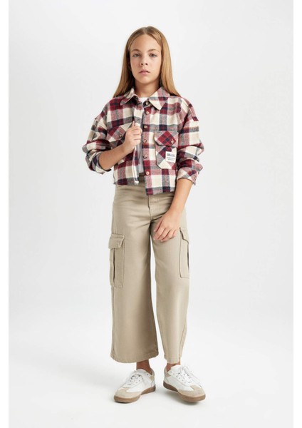 Kız Çocuk Relax Fit Kareli Uzun Kollu Crop Gömlek C9481A824AU