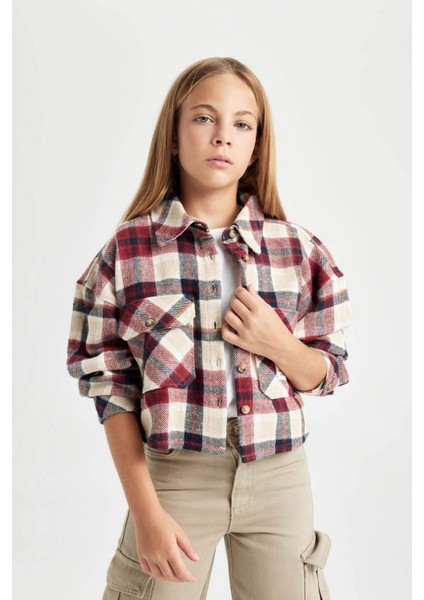 Kız Çocuk Relax Fit Kareli Uzun Kollu Crop Gömlek C9481A824AU