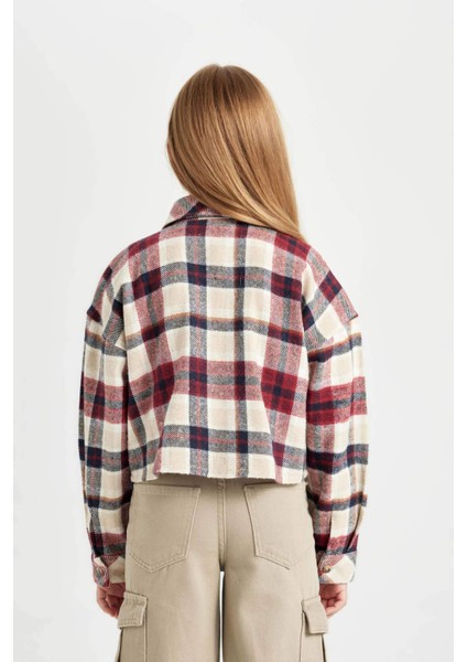 Kız Çocuk Relax Fit Kareli Uzun Kollu Crop Gömlek C9481A824AU