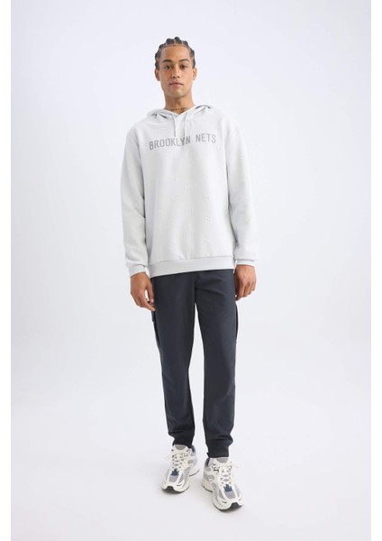 Fit NBA Brooklyn Nets Standart Fit Kapüşonlu Baskılı Jakarlı Sweatshirt C8916AX24AU