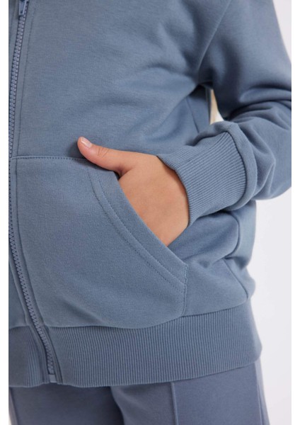 Kız Çocuk Basic Düz Kapüşonlu Cepli Fermuarlı Okul Hırkası C8110A824AU