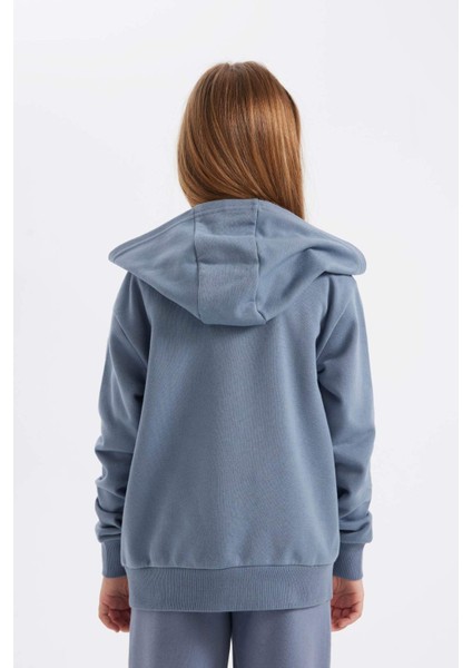 Kız Çocuk Basic Düz Kapüşonlu Cepli Fermuarlı Okul Hırkası C8110A824AU