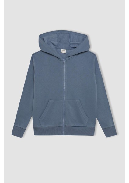 Kız Çocuk Basic Düz Kapüşonlu Cepli Fermuarlı Okul Hırkası C8110A824AU