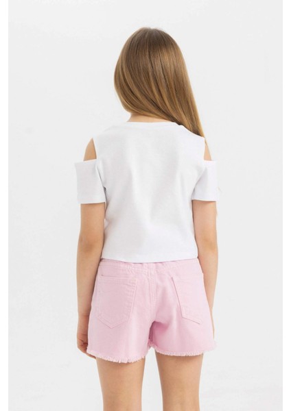Kız Çocuk Slim Fit Dar Kesim Bisiklet Yaka Basic Düz Ribana Kısa Kollu Tişört C9714A824HS