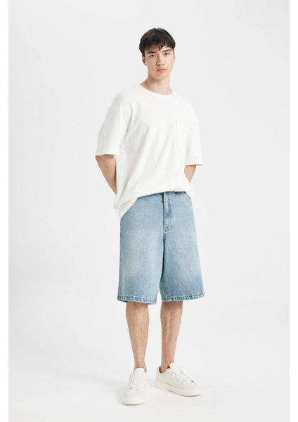 %100 Pamuk Baggy Jean Bermuda Şort C2048AX24SM