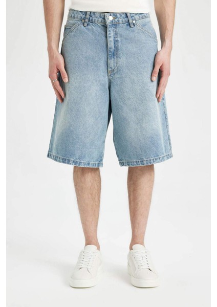 %100 Pamuk Baggy Jean Bermuda Şort C2048AX24SM