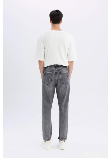 %100 Pamuk 90's Slim Fit Dar Kalıp Yüksek Bel Dar Paça Yırtık Detaylı Jean Pantolon C9829AX24SM