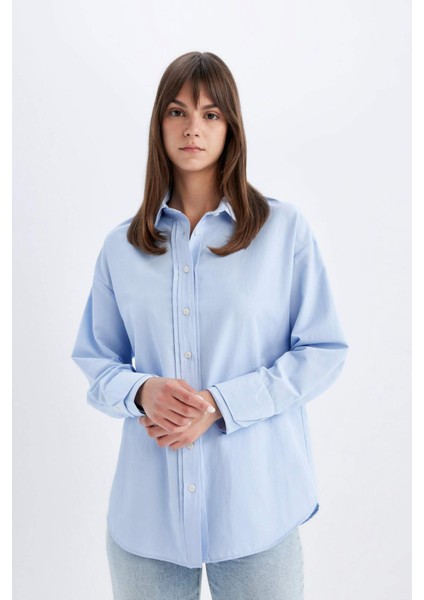 Relax Fit Poplin Uzun Kollu Tesettür Gömlek Tunik C9430AX24SM