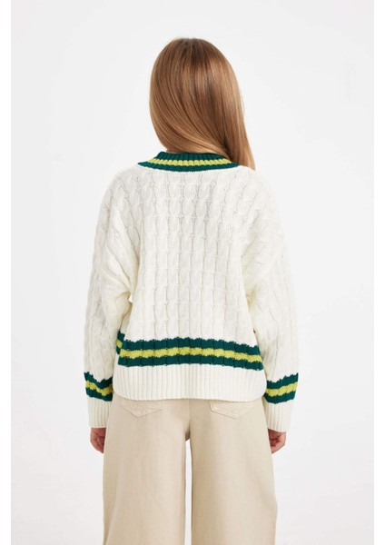 Kız Çocuk Okul Standart Fit V Yaka Triko Kazak C9669A824WN