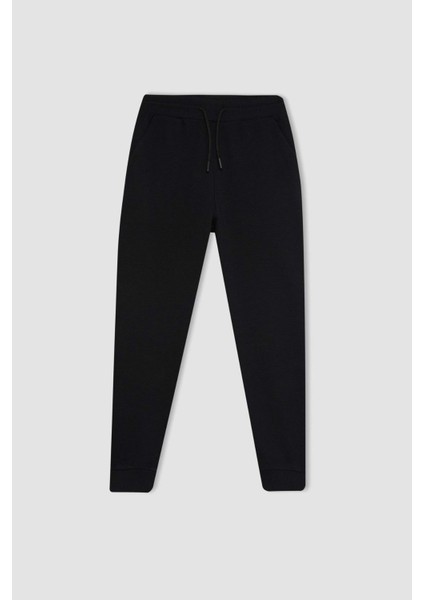 Erkek Çocuk Siyah Beli Paçası Lastikli Cepli Jogger Okul Eşofman Altı R5970A624AU