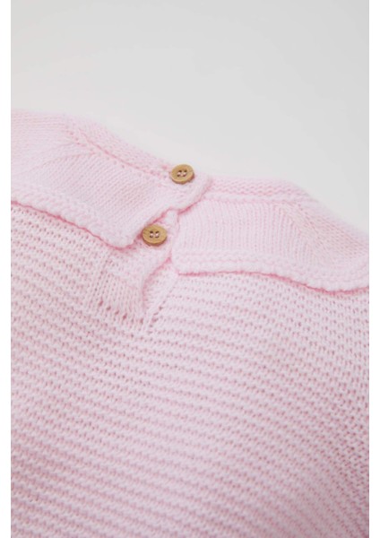 Kız Bebek 3'lü Takım Basic Düz Triko Kazak Beli Lastikli Alt Bere