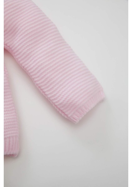 Kız Bebek 3'lü Takım Basic Düz Triko Kazak Beli Lastikli Alt Bere