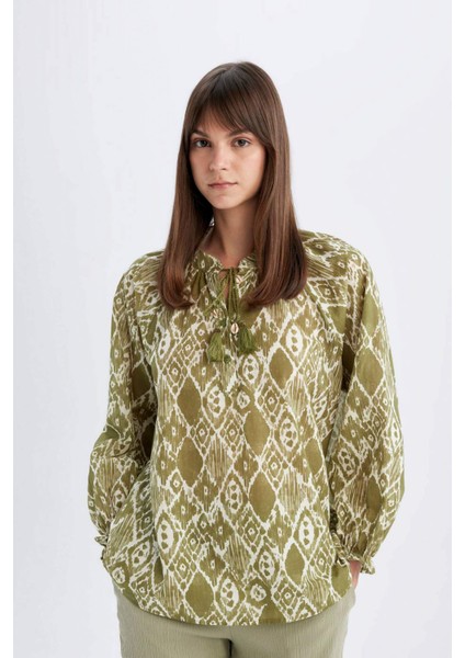 Relax Fit Desenli Vual Uzun Kollu Tesettür Bluz Tunik C9738AX24SM