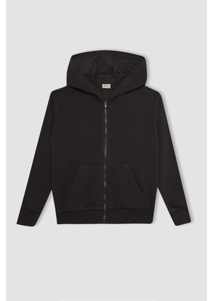 Kız Çocuk Antrasit Basic Düz Kapüşonlu Fermuarlı Okul Hırkası C8110A824AU