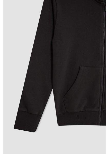 Kız Çocuk Antrasit Basic Düz Kapüşonlu Fermuarlı Okul Hırkası C8110A824AU