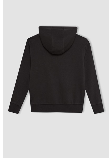 Kız Çocuk Antrasit Basic Düz Kapüşonlu Fermuarlı Okul Hırkası C8110A824AU