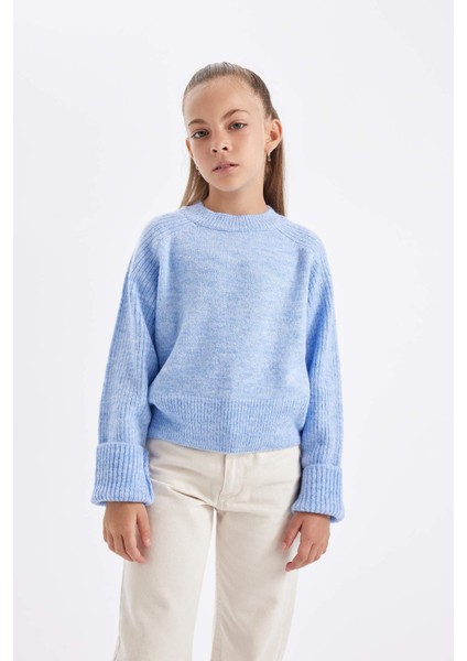 Kız Çocuk Bisiklet Yaka Basic Düz Triko Kazak C9554A824AU