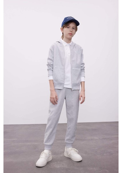 Erkek Çocuk Gri Beli Paçası Lastikli Cepli Basic Düz Okul Jogger Eşofman Altı K8846A624AU