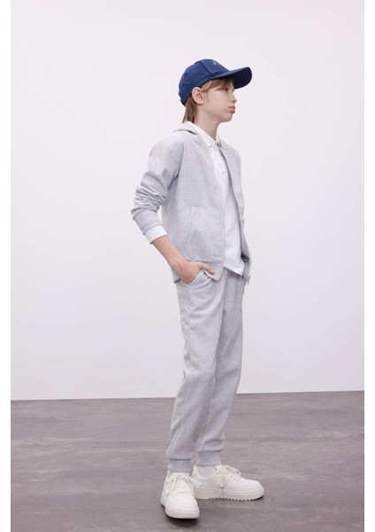 Erkek Çocuk Gri Beli Paçası Lastikli Cepli Basic Düz Okul Jogger Eşofman Altı K8846A624AU