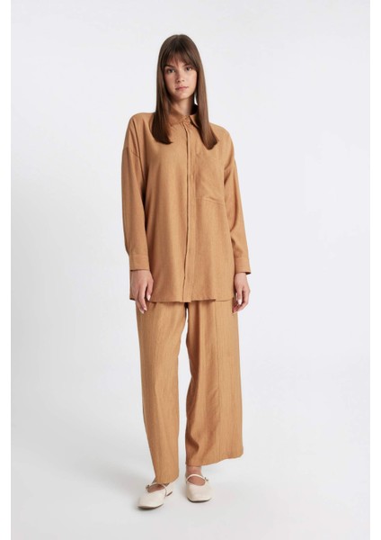 Relax Fit Krinkıl Kumaş Uzun Kollu Tesettür Gömlek Tunik C6482AX24SM