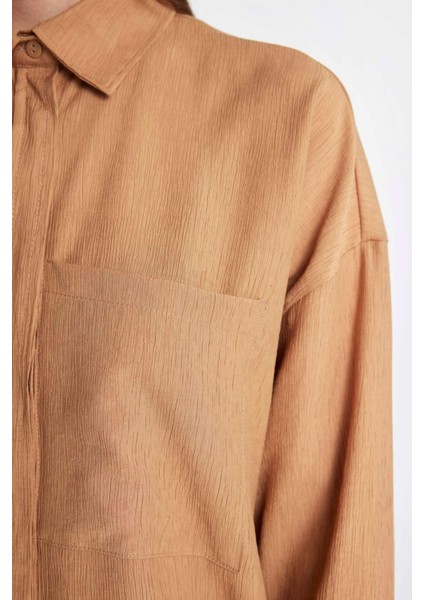 Relax Fit Krinkıl Kumaş Uzun Kollu Tesettür Gömlek Tunik C6482AX24SM