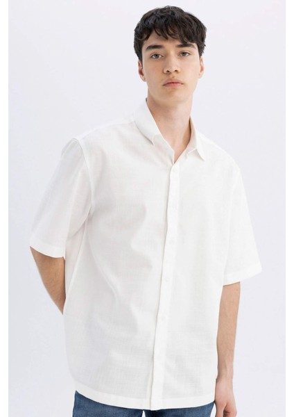 Relax Fit Yazlık Tensel Basic Düz Kısa Kollu Gömlek C4316AX24SM