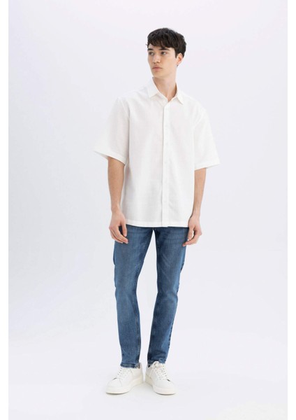 Relax Fit Yazlık Tensel Basic Düz Kısa Kollu Gömlek C4316AX24SM