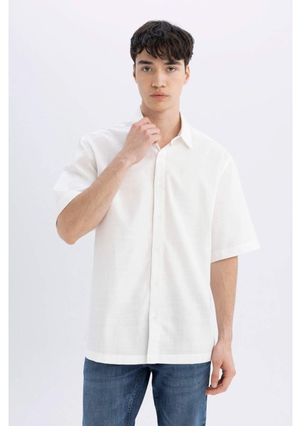 Relax Fit Yazlık Tensel Basic Düz Kısa Kollu Gömlek C4316AX24SM