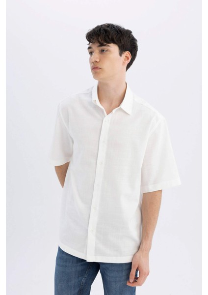 Relax Fit Yazlık Tensel Basic Düz Kısa Kollu Gömlek C4316AX24SM