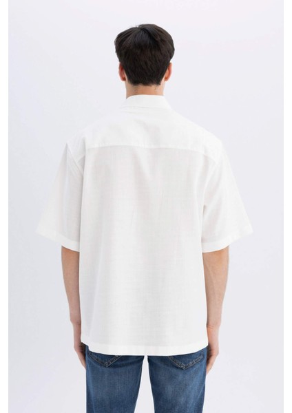 Relax Fit Yazlık Tensel Basic Düz Kısa Kollu Gömlek C4316AX24SM