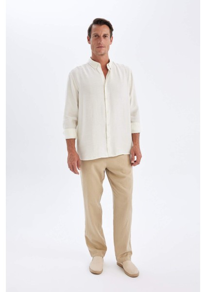 Relax Fit Polo Yaka Poplin Modal Basic Düz Uzun Kollu Gömlek C4131AX24SM