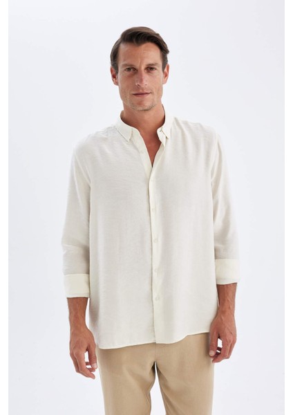 Relax Fit Polo Yaka Poplin Modal Basic Düz Uzun Kollu Gömlek C4131AX24SM