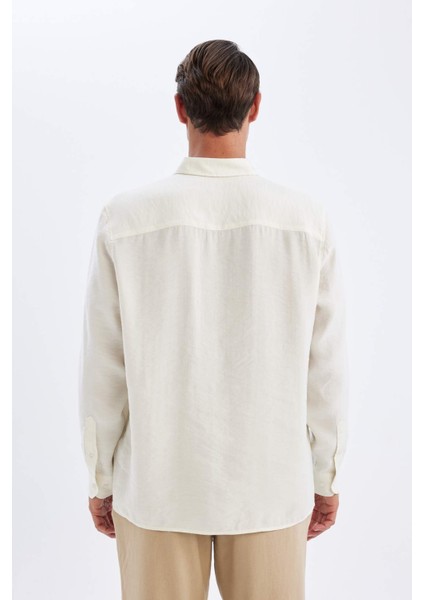 Relax Fit Polo Yaka Poplin Modal Basic Düz Uzun Kollu Gömlek C4131AX24SM