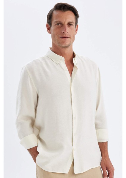 Relax Fit Polo Yaka Poplin Modal Basic Düz Uzun Kollu Siyah Gömlek