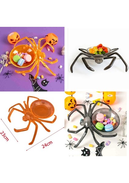 Halloween Örümcek Şeklinde Plastik Malzeme Koyma Kasesi 24 cm Turuncu ve Siyah 2 Adet fiyatları