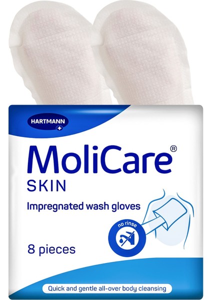 Molicare, Hasta Yıkama Eldiveni, Perine Bölgesi ve Tüm Vücut Yıkama, 8li 1 Paket, Aloevera'lı
