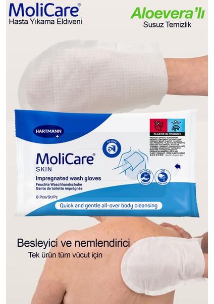 Molicare, Hasta Yıkama Eldiveni, Perine Bölgesi ve Tüm Vücut Yıkama, 8li 1 Paket, Aloevera'lı fiyatları