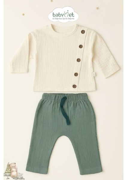 %100 Pamuk Müslin Erkek Bebek Takımı – Alt Üst 2’li Takım Doğal & Nefes Alabilir & Yumuşak