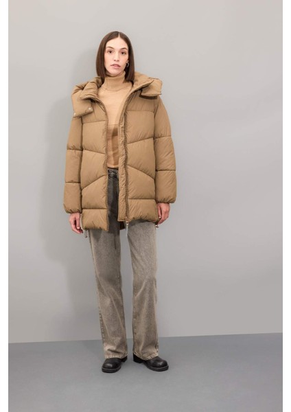 Su Geçirmez Kapüşonlu Şişme Mont Parka Fermuar Çıtçıtlı Cepli C9372AX24WN