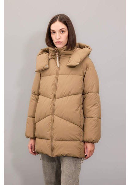 Su Geçirmez Kapüşonlu Şişme Mont Parka Fermuar Çıtçıtlı Cepli C9372AX24WN