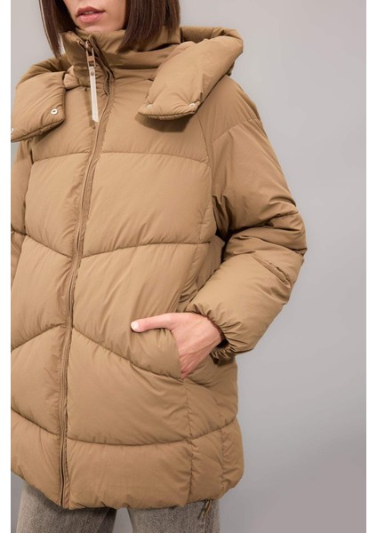 Su Geçirmez Kapüşonlu Şişme Mont Parka Fermuar Çıtçıtlı Cepli C9372AX24WN