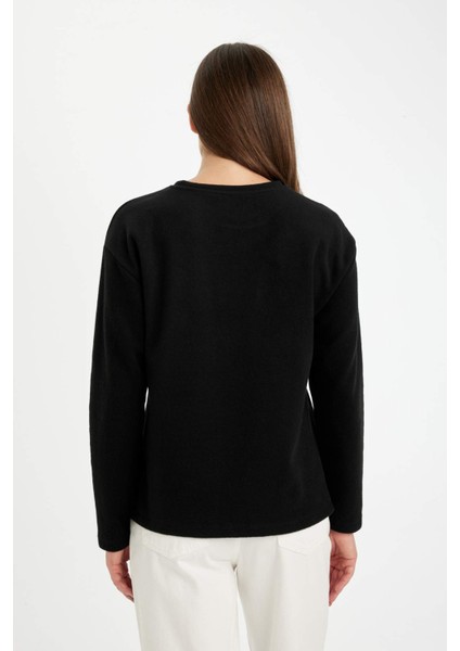 Regular Fit Bisiklet Yaka Selanik Kumaş Basic Düz Uzun Kollu Tişört D0359AX24AU