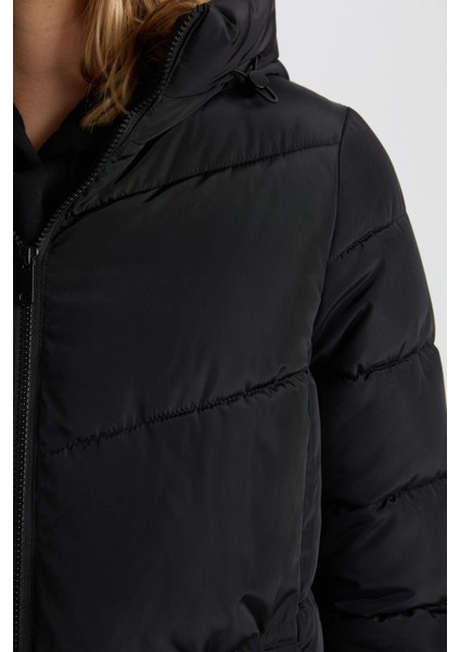 Su Geçirmez Uzun Şişme Mont Parka Isı Yalıtımlı Kapüşonlu Kapitoneli fermuarlı Cepli A3174AX24WN