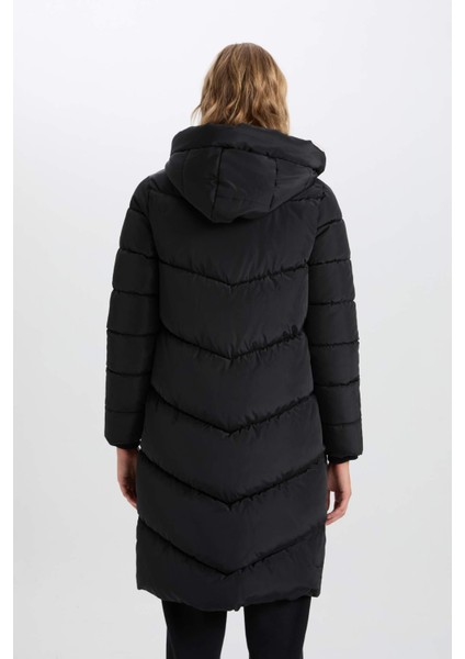 Su Geçirmez Uzun Şişme Mont Parka Isı Yalıtımlı Kapüşonlu Kapitoneli fermuarlı Cepli A3174AX24WN