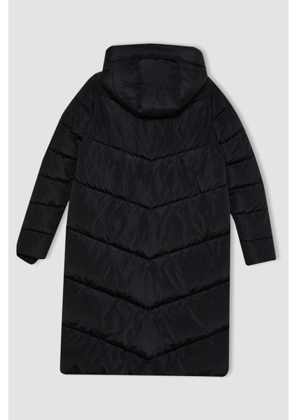 Su Geçirmez Uzun Şişme Mont Parka Isı Yalıtımlı Kapüşonlu Kapitoneli fermuarlı Cepli A3174AX24WN