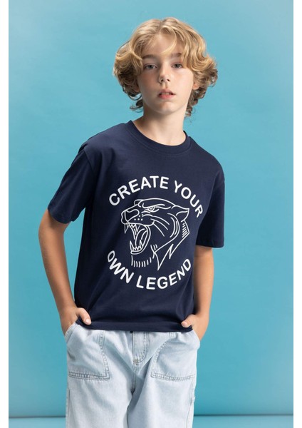 Erkek Çocuk Bisiklet Yaka Renk Şekil Değiştiren Baskılı Kısa Kollu Tişört