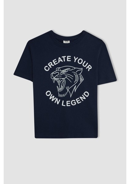 Erkek Çocuk Bisiklet Yaka Renk Şekil Değiştiren Baskılı Kısa Kollu Tişört